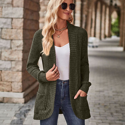 Long-Sleeve Cardigan Jacket Amazon 2026 Spring and Autumn New Solid Color Ribbed Brushed Fabric Patchwork Long-Sleeve Jacket Wholesale