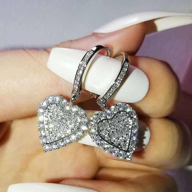 Girls heart ear hook earrings Mori new best selling Joker zircon love net red with earrings wholesale 5672