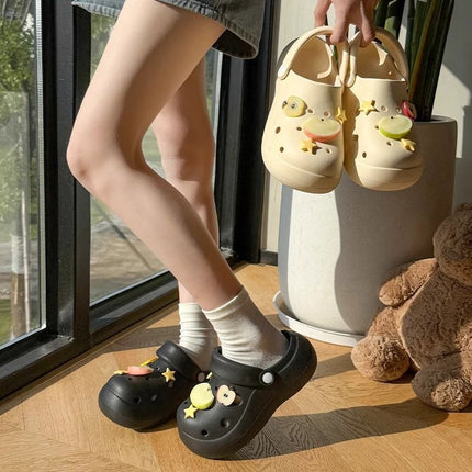 Cute Cartoon Apple Croc Shoes Women's Summer Outerwear Non-Slip Two-Wear Baotou Beach Seaside Thick-Soled Sandals Summer