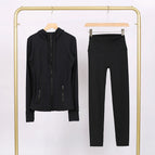 Black hooded stamped jacket and cropped trousers suit / 2/S
