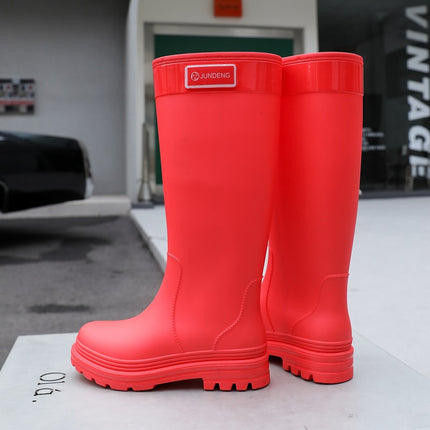 New High-Top Rain Boots for Women, Fashionable Outdoor Fishing Water Shoes, Waterproof and Non-Slip Long-Tube Rubber Shoes, Camping Work Rain Boots