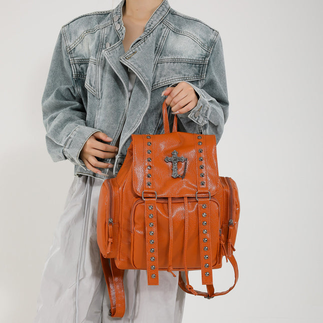 Large Capacity Backpack for Women 2026 New Style Cross-Studded Casual Unique Niche Student Backpack