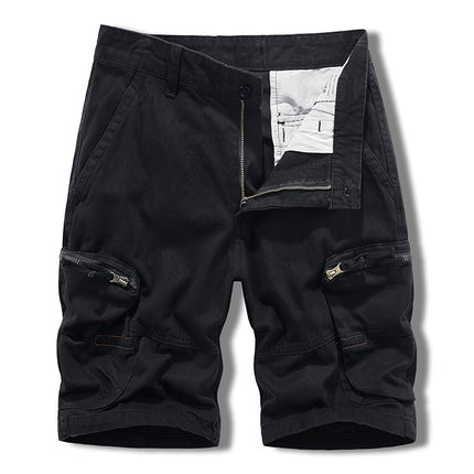Multi-pocket Tooling Shorts Men's Summer Japanese Tooling Solid Color Five-point Pants Zipper Pocket Casual Shorts Men's Wear