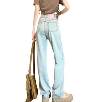 Light Color Wide Leg Jeans Women's Autumn Trendy All-match New High Waist Loose Draping Slimming Narrow Straight Pants