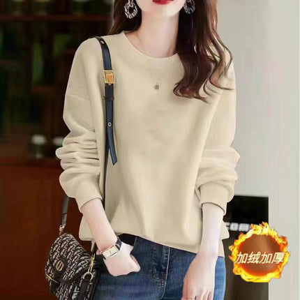 Autumn and Winter All-match Cotton Crewneck Sweater New Casual Printed Cartoon fleece-lined Thickened Base Top for Men and Women