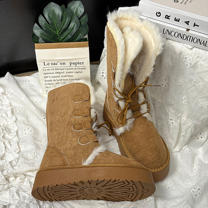 2025 Autumn and Winter New Products ~ Fleece-Lined, Thickeneded and Heightening Snow Boots for Women, Versatile Warm, Non-Slip Thick-Soled Northeastern Cotton Shoes