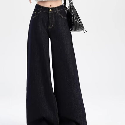 Trendy American-Style Loose Wide-Leg Jeans for Women, Summer Thin Drape Slimming Casual Lazy Floor-Length Pants