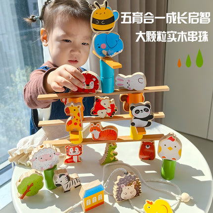 Wooden cartoon creative puzzle children's thinking action balance animal balance beaded parent-child interactive wooden toy