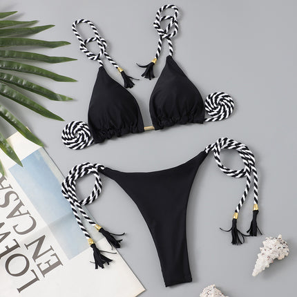 2023 Hand-Woven Rope Bikini European and American New Sexy Women's Swimsuit Multi-Color Bikini Split Swimsuit