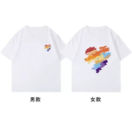 Couple Clothing Summer Short-sleeved T-shirt Men's and Women's 2023 Summer Half-sleeved Top Round Neck Printed Half-sleeved Student Class Clothes