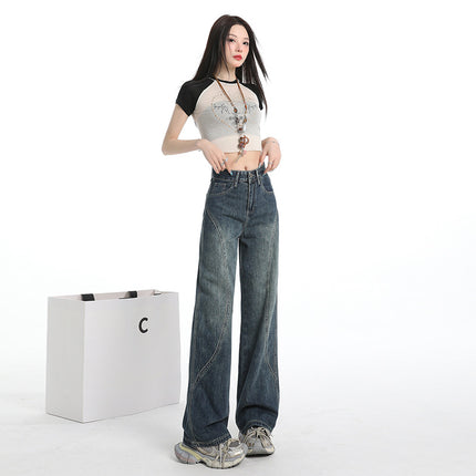 Vintage Blue Wide-Leg Jeans for Women 2025 Summer New Design Loose Slimming Versatile Straight-Leg Floor-Length Pants