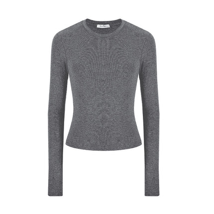 Trendy Slim-Fit Long-Sleeve T-Shirt for Women, Autumn Slimming Round-Neck Short Top, Sexy Base Layer Shirt
