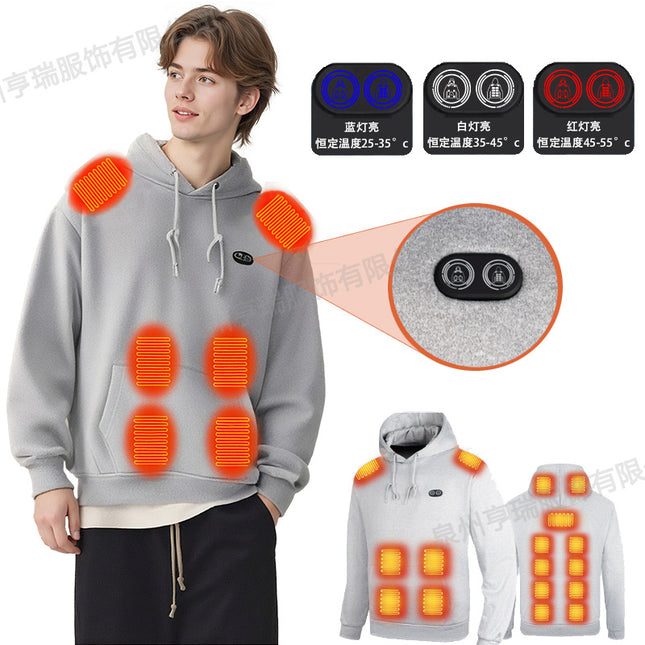 Cross-Border New Smart Heating Hooded Sweatshirt Winter Dual-Control Multi-Zone Electric Heating Outdoor Leisure Knitted Hoodie