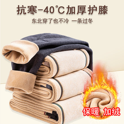[camel wool warm pants] fleece-lined thick knee pants men's leggings winter warm one-piece velvet stretch autumn pants
