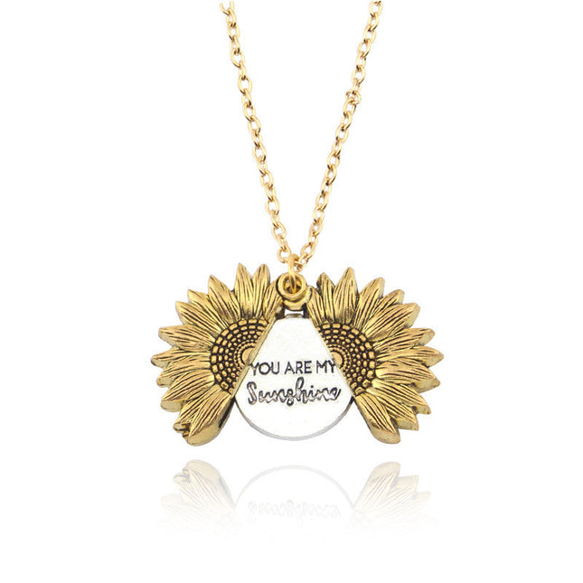 Amazon cross-border double-sided sunflower pendant double-layer openable sunflower necklace personalized sweater chain