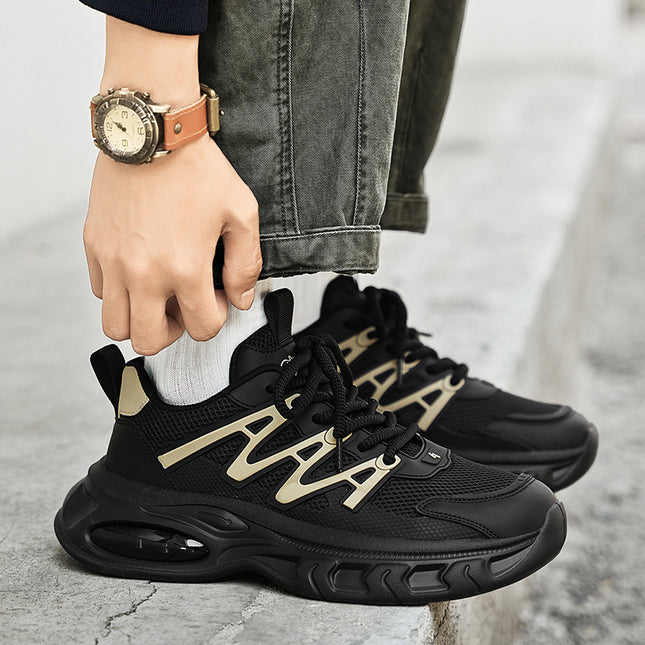Men's Shoes 2026 Spring and Summer Mesh Breathable Sports Trendy Shoes Men's Thick-Soled Black Warrior Dad Shoes Fashionable Casual Shoes