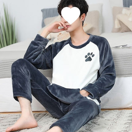 Carefully Selected Men's Winter Pajamas, Fleece-Lined and Thickeneded Suit, Flannel, Warm and Wearable, Cartoon Cute Men's Winter Home