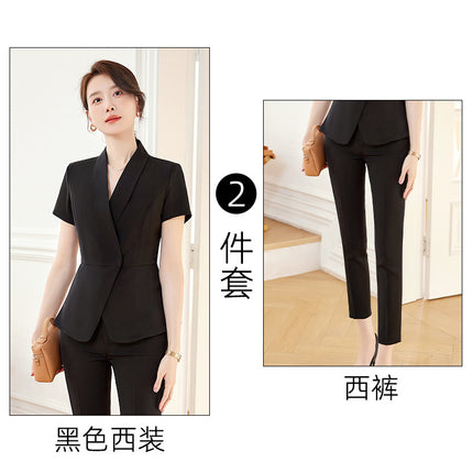 Black suit business wear suit women's summer jewelry store hotel manager Front desk workwear temperament overalls skirt