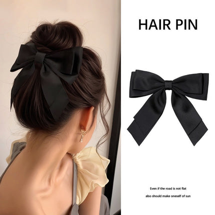 Super Fairy Elegant Black Big Bow Hairpin Ponytail on the Back of the Head Simple Elegant High-End French Spring Clip