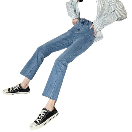 Retro high waist straight jeans for women 2024 Summer new style small loose slimming pipe pants popular