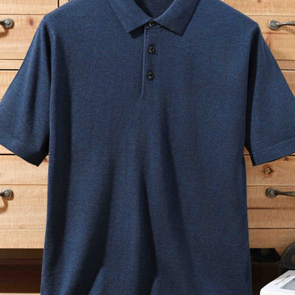 High-end Worsted Wool POIO Collar Knitted Short-sleeved Men's Spring and Summer Business Casual All-match T-shirt Thin Top