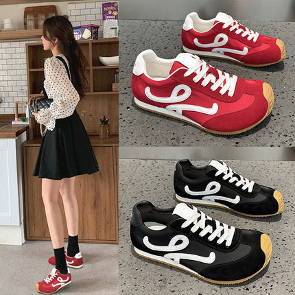 2026 Spring/Summer Yang Mi's Popular Style Sports Trainers with Hidden Height Increase, Waffle-Style Casual Ballet Shoes with Height Increase