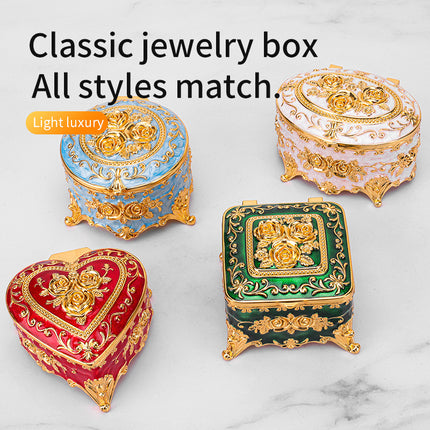 European retro metal jewelry box princess jewelry box exquisite enamel ladies necklace jewelry storage box wholesale