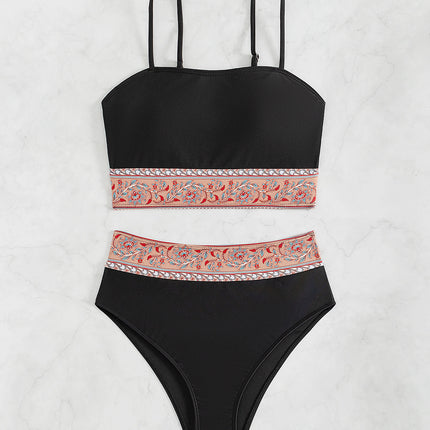 Billion Swimming New 2024 Sexy European and American Swimming Suit Women's Printed Stitching High Waist Sling Bikini suit