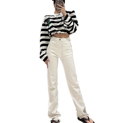 White High-Waisted Straight-Leg Jeans for Tall Women, 170cm, Autumn New Slim-Fit Hot Girl Floor-Length Cigarette Pants