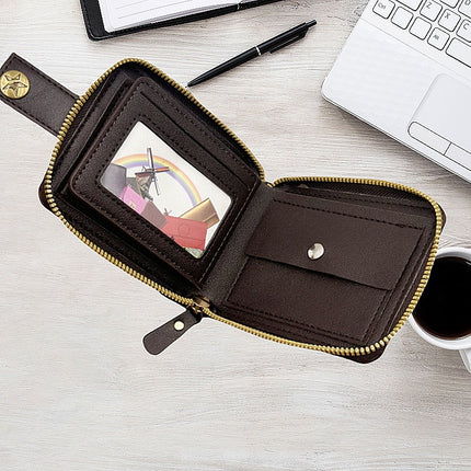 Foreign trade men's wallet short card bag one retro horizontal zipper men's wallet factory wholesale wallet