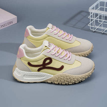 Women's Training Shoes 2025 Summer New Breathable Lightweight Soft Sole Casual Sports Shoes Height-Increasing Niche Leather Panel Shoes for Women