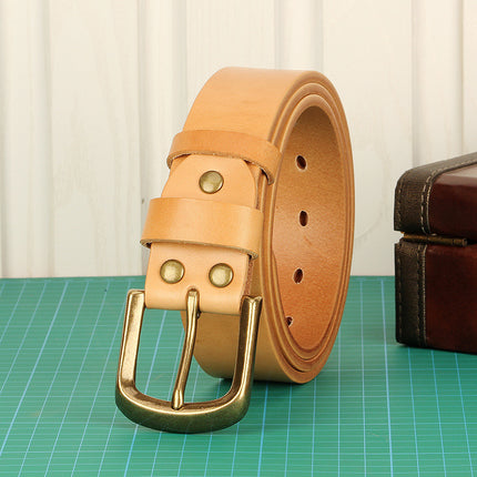 5mm Thickened Genuine Leather Men's Belt Top Layer Cowhide Genuine Belt Vegetable Tanning Top Layer Cowhide Copper Buckle Belt