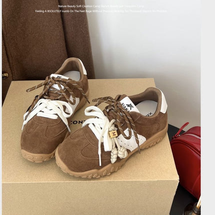 Soft Leather Version ~ Casual Thick-Soled Moral Training Shoes for Women 2025 Autum New Style Versatile Height-Increasing Sports for Small People