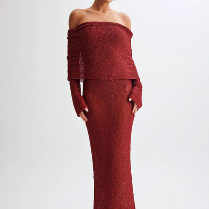 Cross-border Explosions Summer European and American Sexy off-shoulder Collar Beach Blouse Slim-fit Long Knitted dress