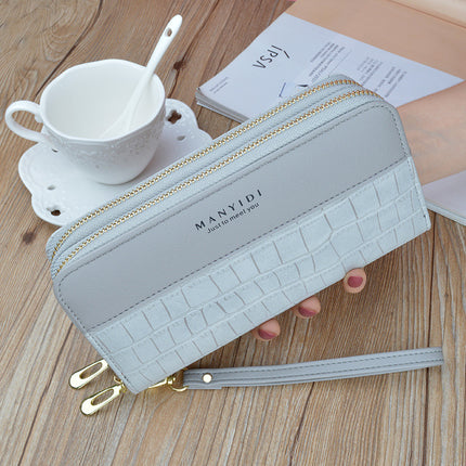 New Women's Wallet Women's Long Double Zipper Mobile Phone Bag Fashionable Crocodile Pattern Large Capacity Mother's Double Clutch Bag