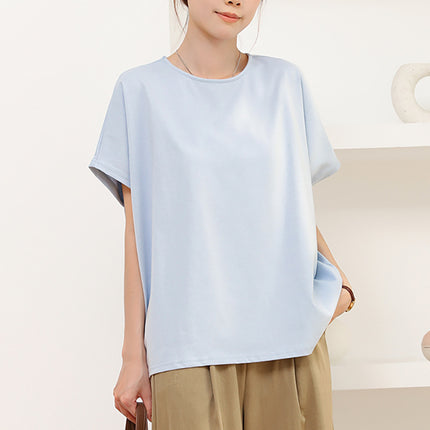Japanese Rakuten Batwing Sleeve T-Shirt Women's Summer Popular Casual Pure Cotton Cool Loose Anti-Pilling Solid Color Short Sleeve