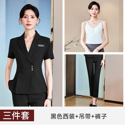 Stewardess Fan Short-sleeved Suit suit Women's Summer Thin Work Clothes Elegant High-end Beauty Salon Jewelry Store Business Wear