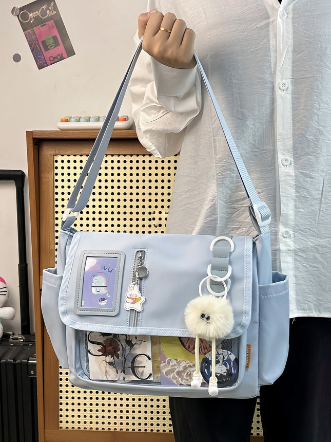 Japanese-Style Original Canvas Tote Bag, College Style Design, Casual Versatile Shoulder Bag, Lightweight Waterproof Burden-Reducing Crossbody Bag