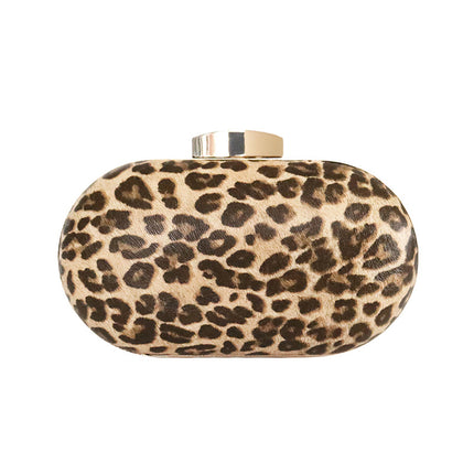 Cross-Border New Pure Handmade Classic Leopard Print Evening Bag Pu Banquet Evening Party Evening Bag Egg-Shaped Women's Bag Wholesale