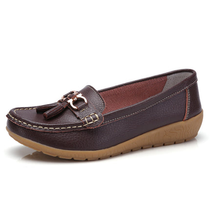 Summer Hollow New Leather Shoes for Middle-Aged and Elderly Mothers, Women's Single Shoes, Bean Shoes, Women's Soft-Soled Wedge-Heeled Clogs, Women's Shoes