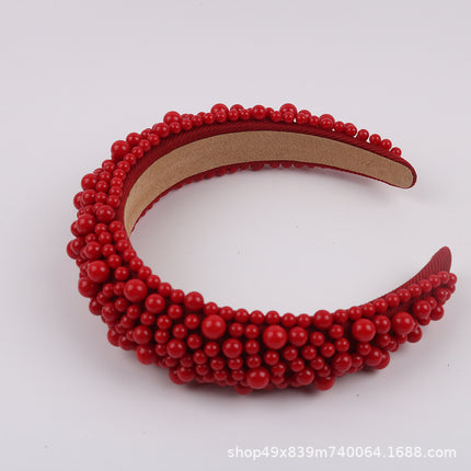 European and American luxury pearl sponge hairband hairpin female heavy industry exaggerated wide side pressure hair high cranial top net red head band wholesale