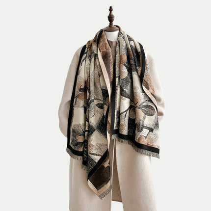 Winter Digital Print Extended Thick Graffiti Flower Warm Cashmere Scarf for Cold Protection and Elegant Shawl Wholesale