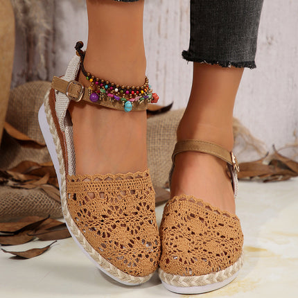 European and American Foreign Trade Large-Size Wedge Sandals for Women 2026 Summer New Style Closed-Toe Woven Hollow-Out Single-Strap Women's Sandals