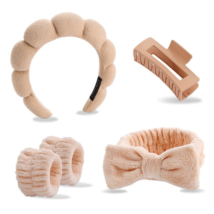 Cross-border Amazon Face Wash Hair Band Five suit Sponge Twist High Cranial Top Head Band Wrist Band Hair Band