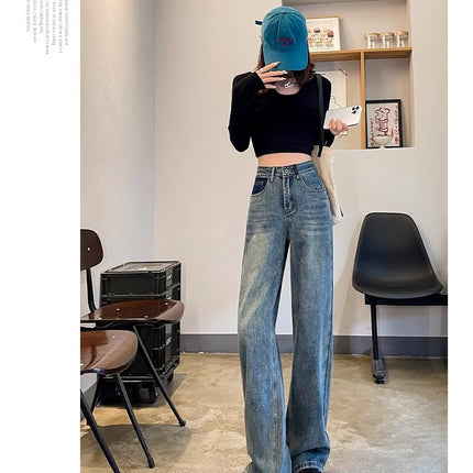 White Wide-Leg Jeans Women's Spring and Summer 2024 New High Waist Slimming Loose Straight Dipped Pants Thin