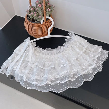 Clothing Store South Korea Dongdaemun Korean Style White Embroidered Three-Layer Cotton Lace Mesh Fart Curtain Women's Spring and Autumn Skirt