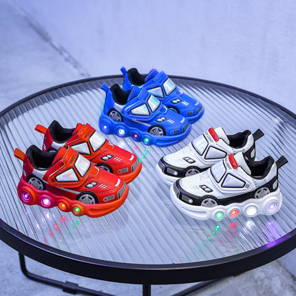 Foreign trade children's sports shoes with lights for small and medium-sized children's new bright lights luminous children's shoes for boys and girls leather cartoon sneaker
