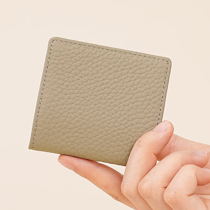Mini Japanese-Style Genuine Leather Coin Purse for Women, Simple Short Coin Pouch with Pebbled Texture, Ultra-Thin Coin Storage Pouch for Women