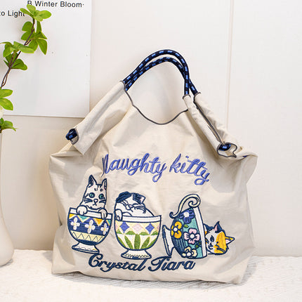 ball chain Japanese high quality eco-friendly shopping bag embroidered hand canvas bag nylon shopping bag