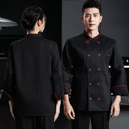 High-grade polyester cotton French chef overalls long sleeve autumn and winter baking pastry chef kitchen catering men's and women's kitchen uniform